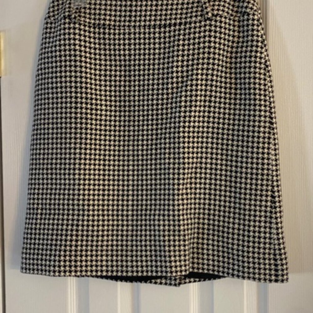 Statements Women's Wool Blend Black White Herringbone Knee Length Skirt Size 10